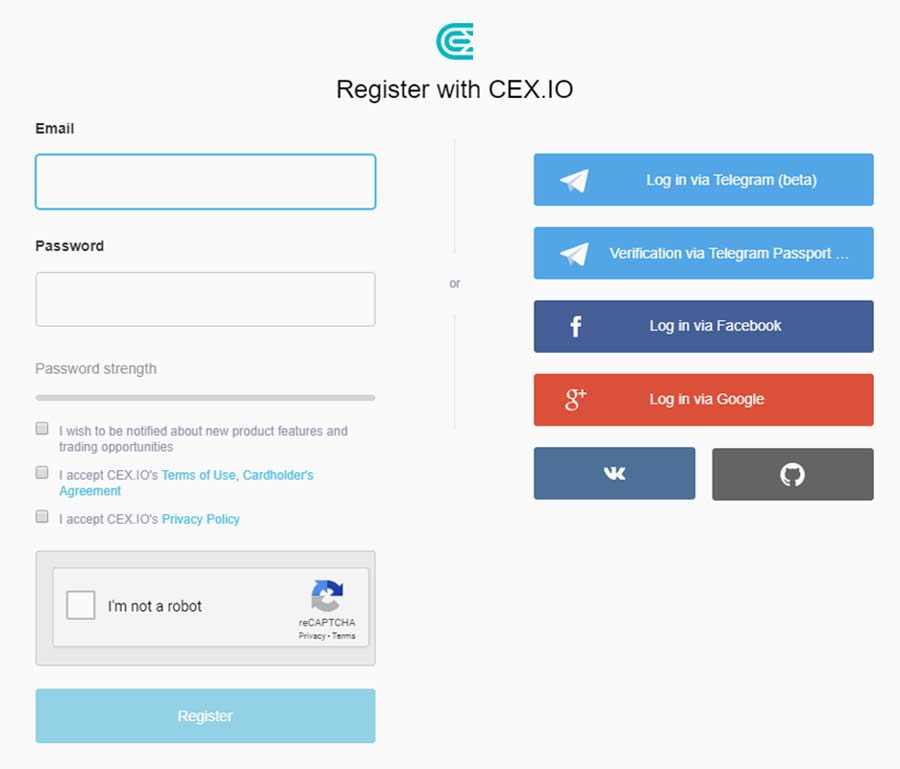 registrarse con CEX.io