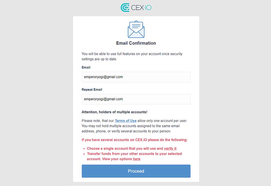 Configuración de intercambio CEX.io